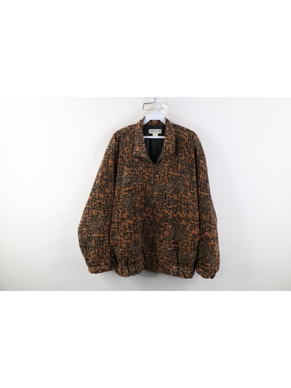 Vtg 90s Streetwear Womens 2XL Reptile Scale Print Zip Windbreaker Bomber Jacket